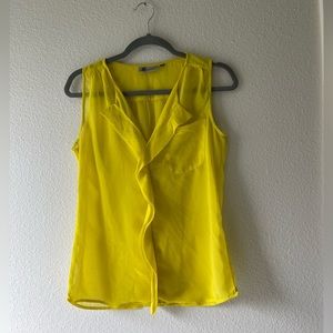 (4 for $20) Cute yellow K Woman neon ruffle neck top. Size 6